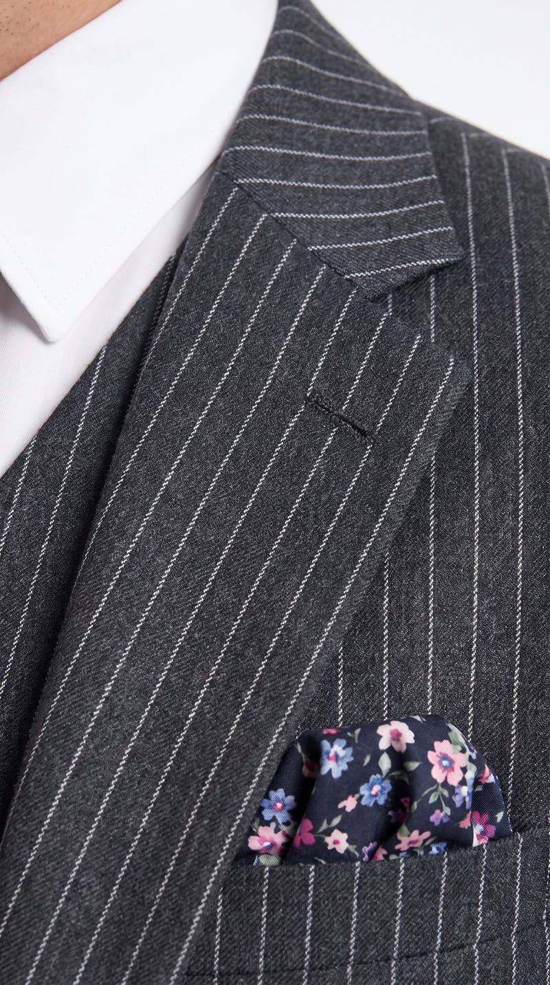 Men's Charcoal Grey Bold Pinstripe 3-Piece Gangster Suit – 2 Button Vested 1920s Vintage Classic Formal Suit