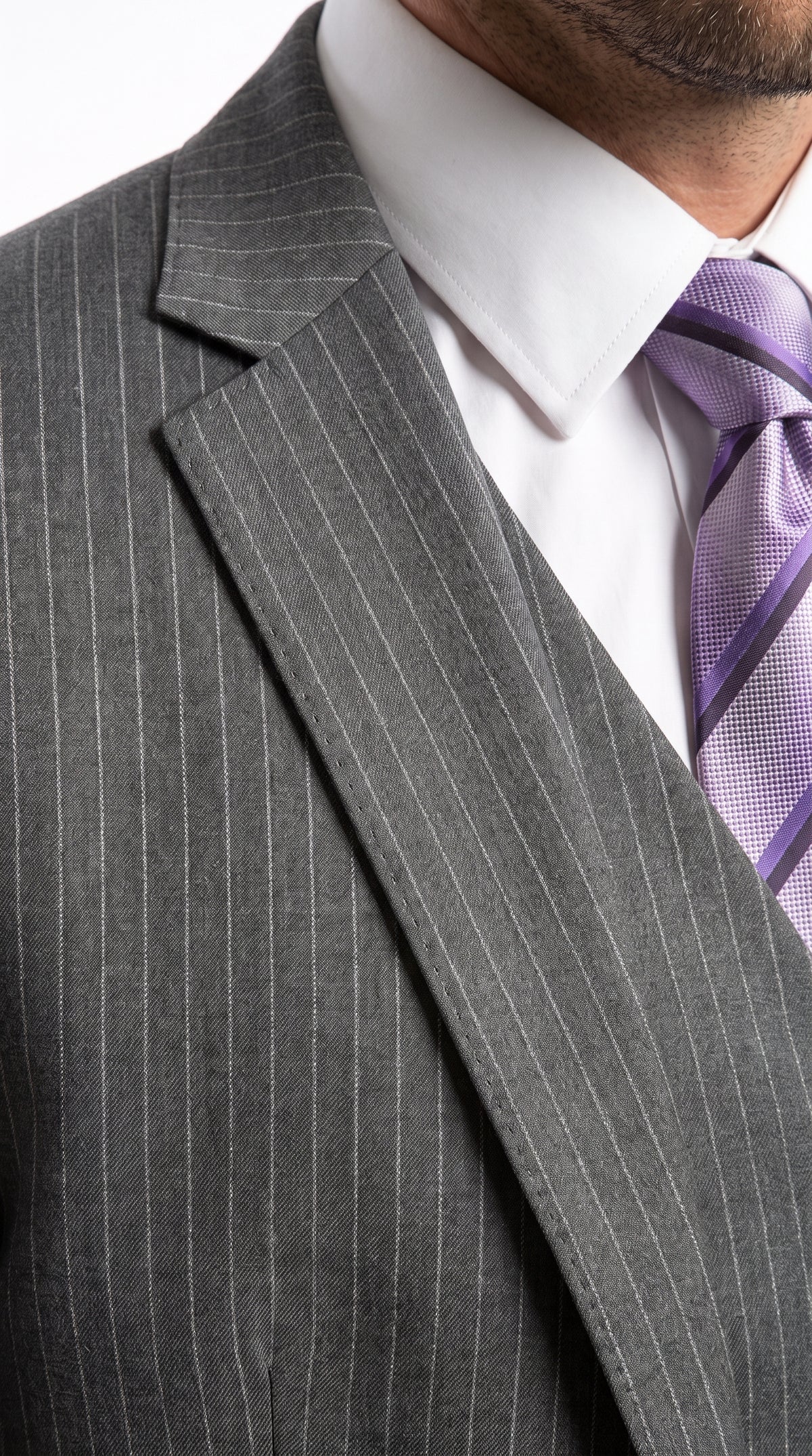 Men's Light Grey Pinstripe 3-Piece Vested Business Suit – Classic Two-Button Charcoal Gray Striped Formal Suit