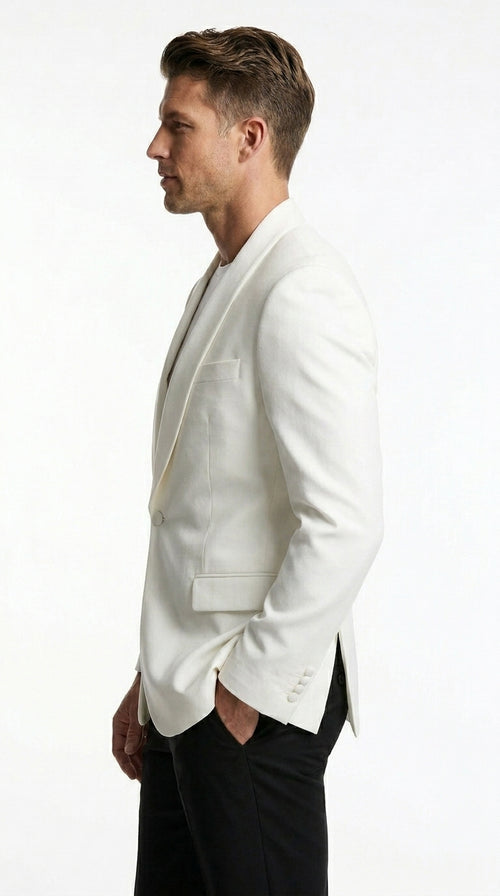 Men’s White Dinner Jacket with Shawl Lapel, Affordable Formal Tuxedo Blazer for Wedding and Prom