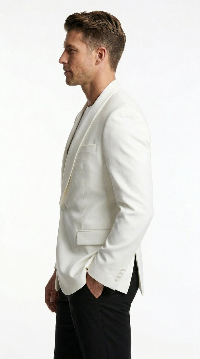 Men’s White Dinner Jacket with Shawl Lapel, Affordable Formal Tuxedo Blazer for Wedding and Prom