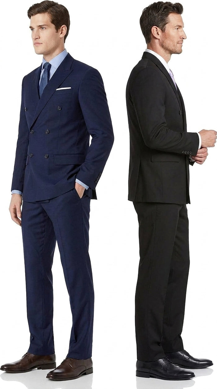 Tiglio Men’s Solid Wool Double Breasted Suit, Classic Fit Business Wedding Formal Suit