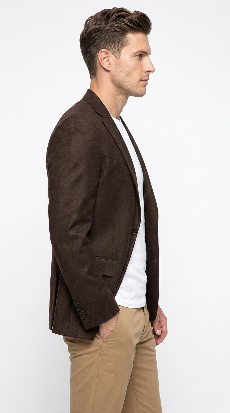Apollo King Men’s Brown Wool Feel Blazer, Modern Fit Two Button Formal Business Sport Coat