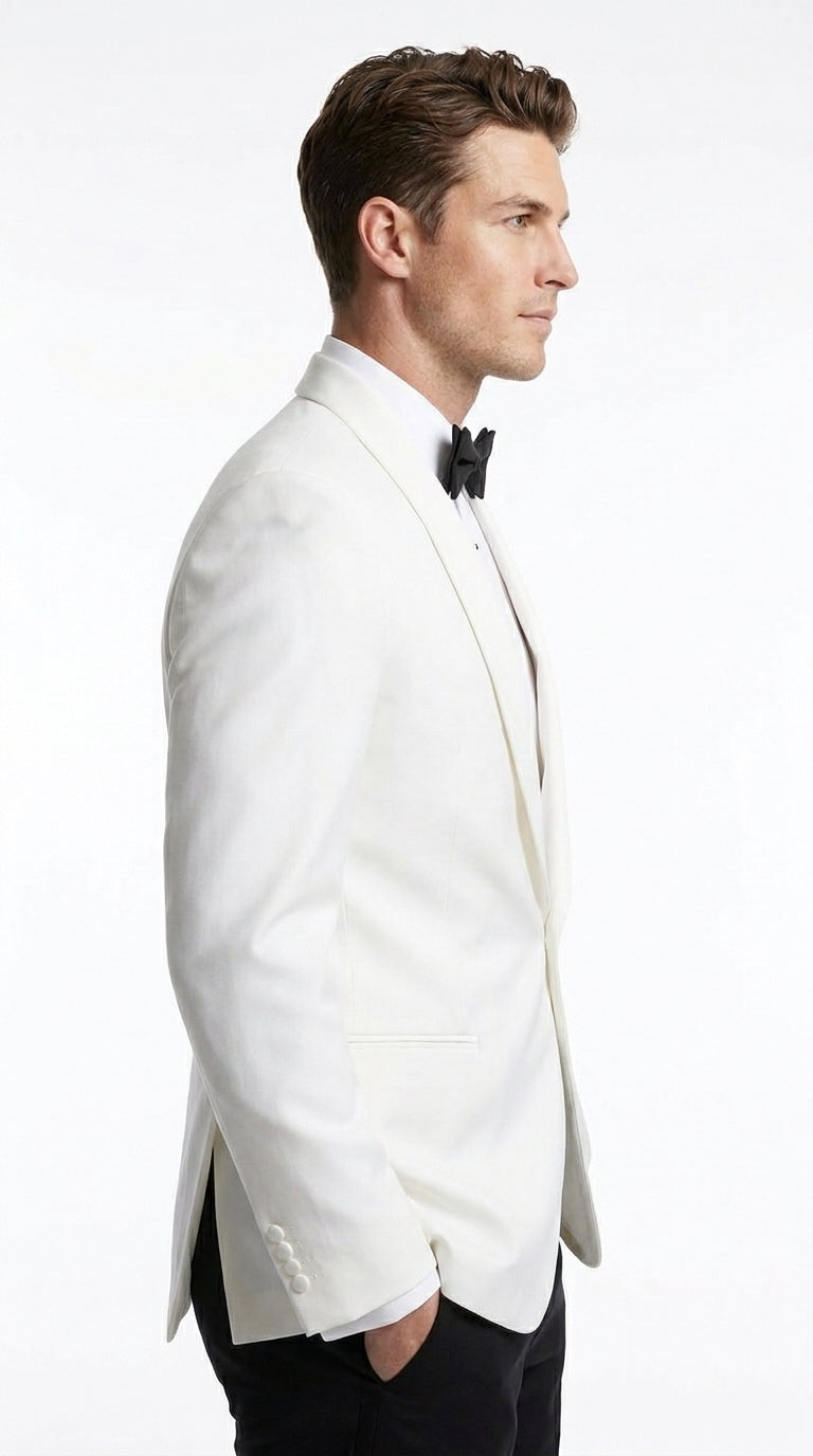 Men’s White Dinner Jacket, Snow White Single Button Tuxedo Blazer for Graduation Homecoming and Formal Events