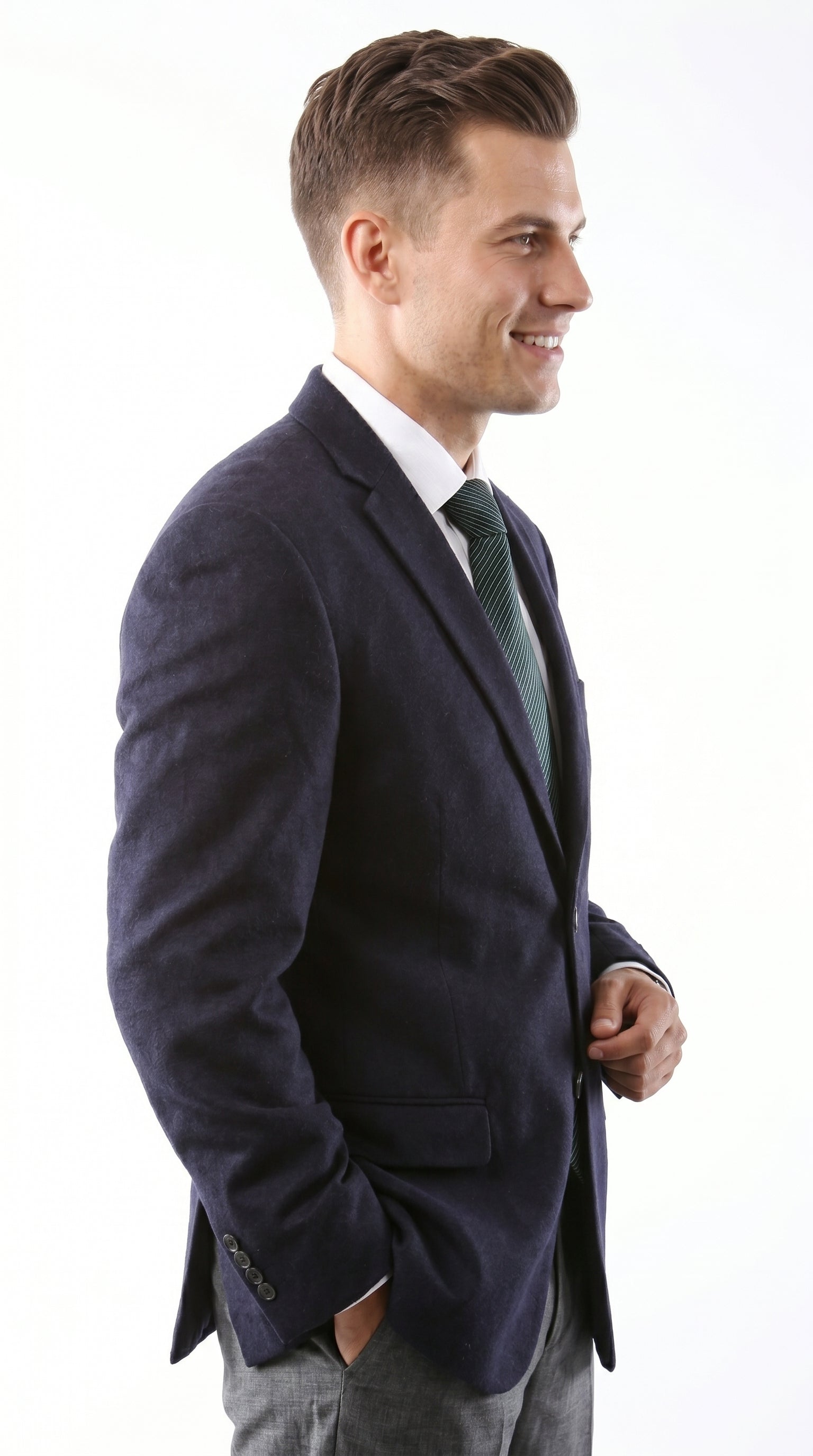 Men’s Navy 2 Button Blazer, Superior 150s Wool Feel Microfiber Formal Business Jacket