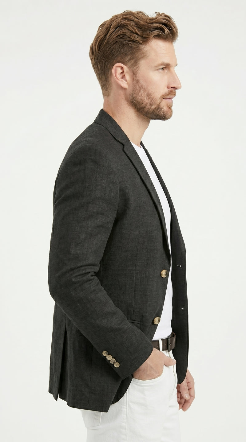 Men’s Black Linen Blazer, Classic Sport Coat for Summer Wedding Business Casual Wear