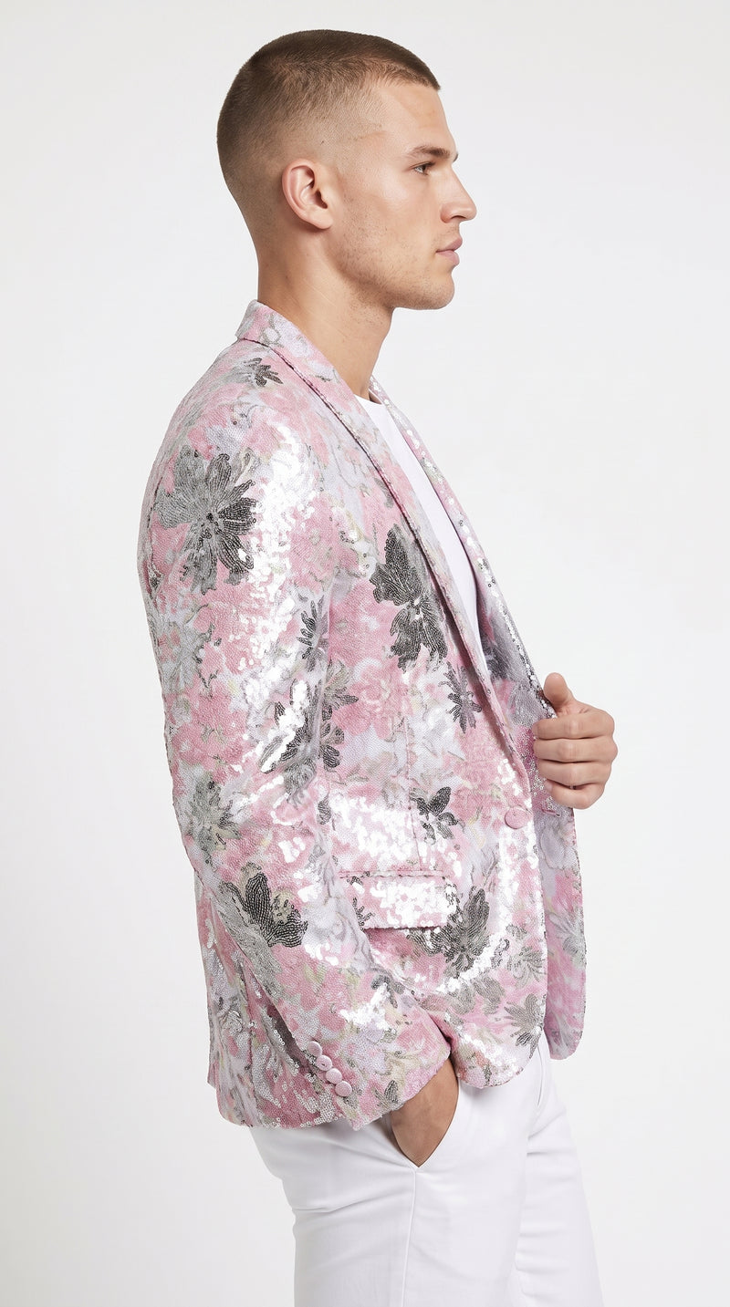 Men’s Pink Paisley Shawl Lapel Prom Tuxedo Jacket – Floral Formal Dinner Jacket for Prom