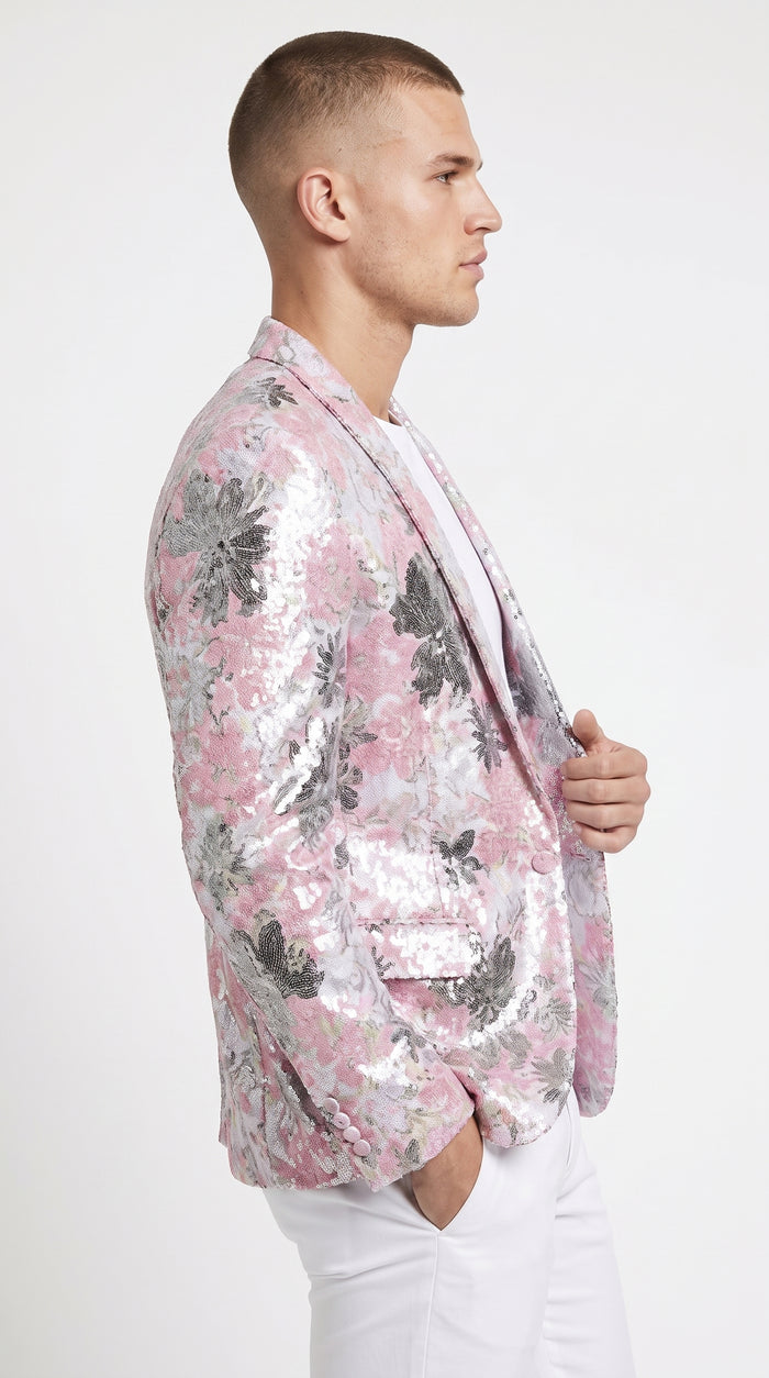 Men’s Pink Paisley Shawl Lapel Prom Tuxedo Jacket – Floral Formal Dinner Jacket for Prom