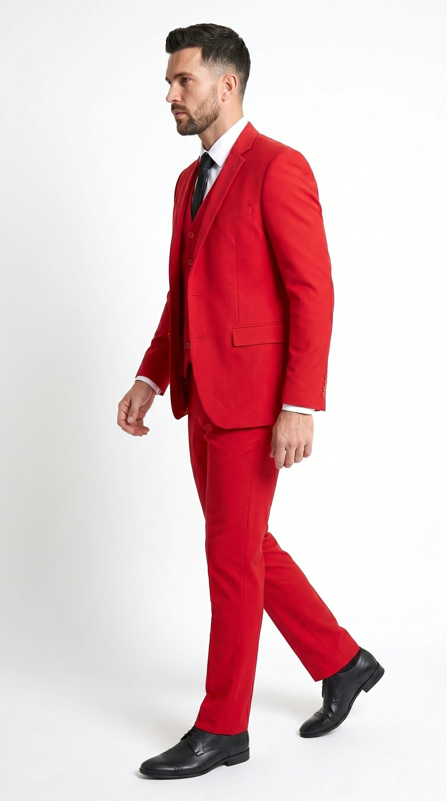 Men’s Red 3 Piece Suit with Jacket, Vest and Pants, Formal Wedding Prom Dress Suit