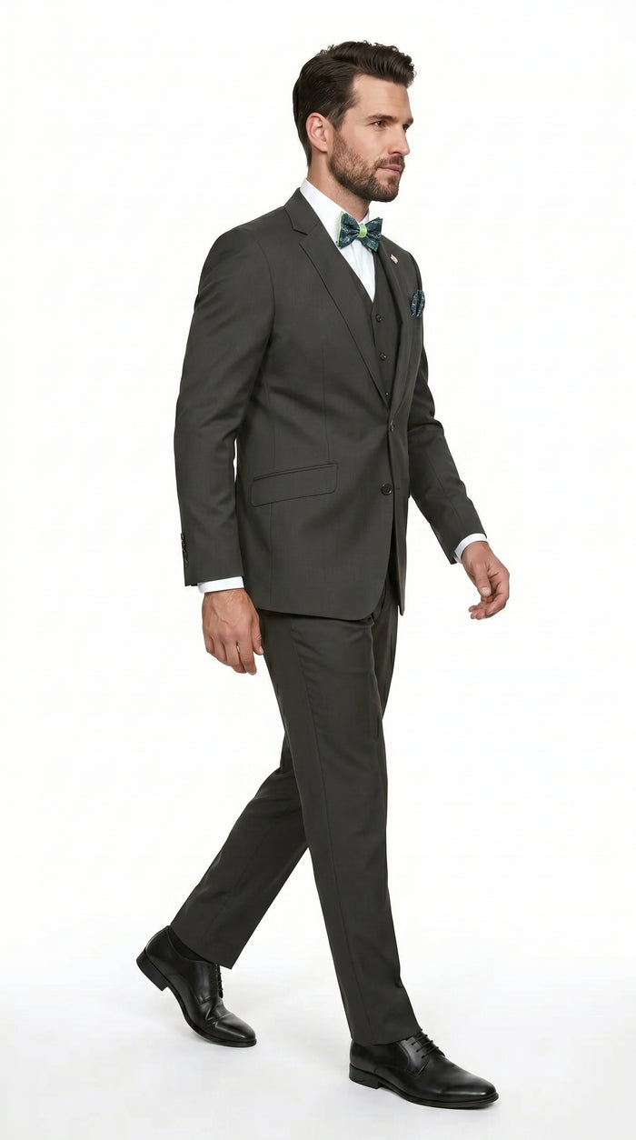 Statement Men’s Solid Olive 100% Wool Vested Suit, Formal Wedding Business 3 Piece Suit Set