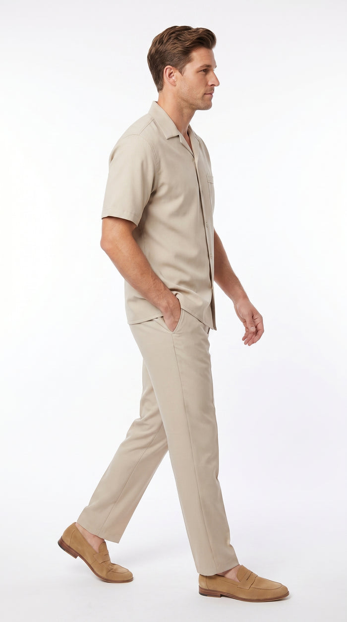 Men’s Big and Tall Cream Walking Suit, Short Sleeve Shirt and Matching Pants 4XL 5XL 6XL 7XL 8XL