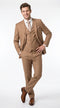 Men’s Caramel 2 Button Modern Fit Vested Wool Suit, Formal Wedding Business Dress Suit