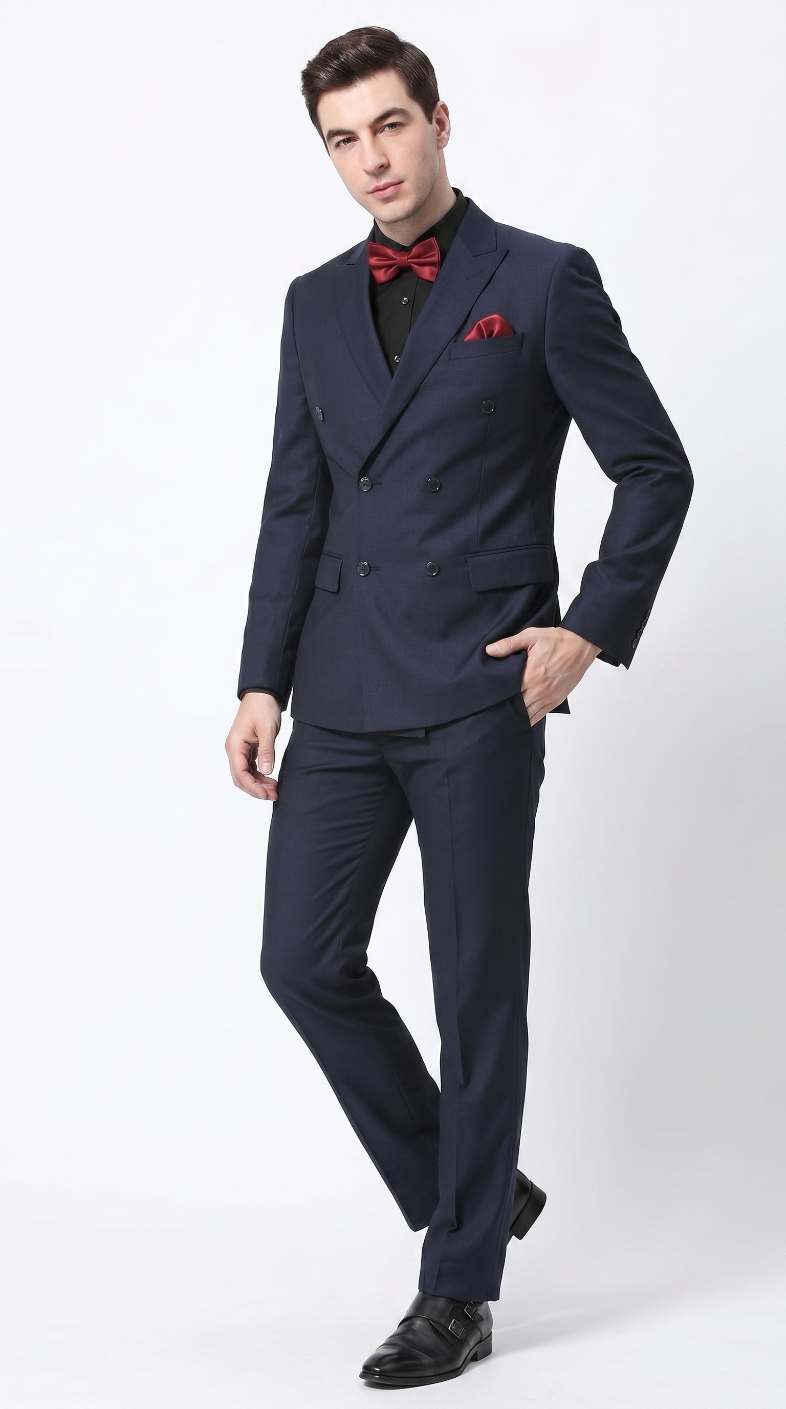 Men’s Navy Ultra Slim Fit Double Breasted Suit with Narrow Leg Pants, Tapered Jacket Formal Suit