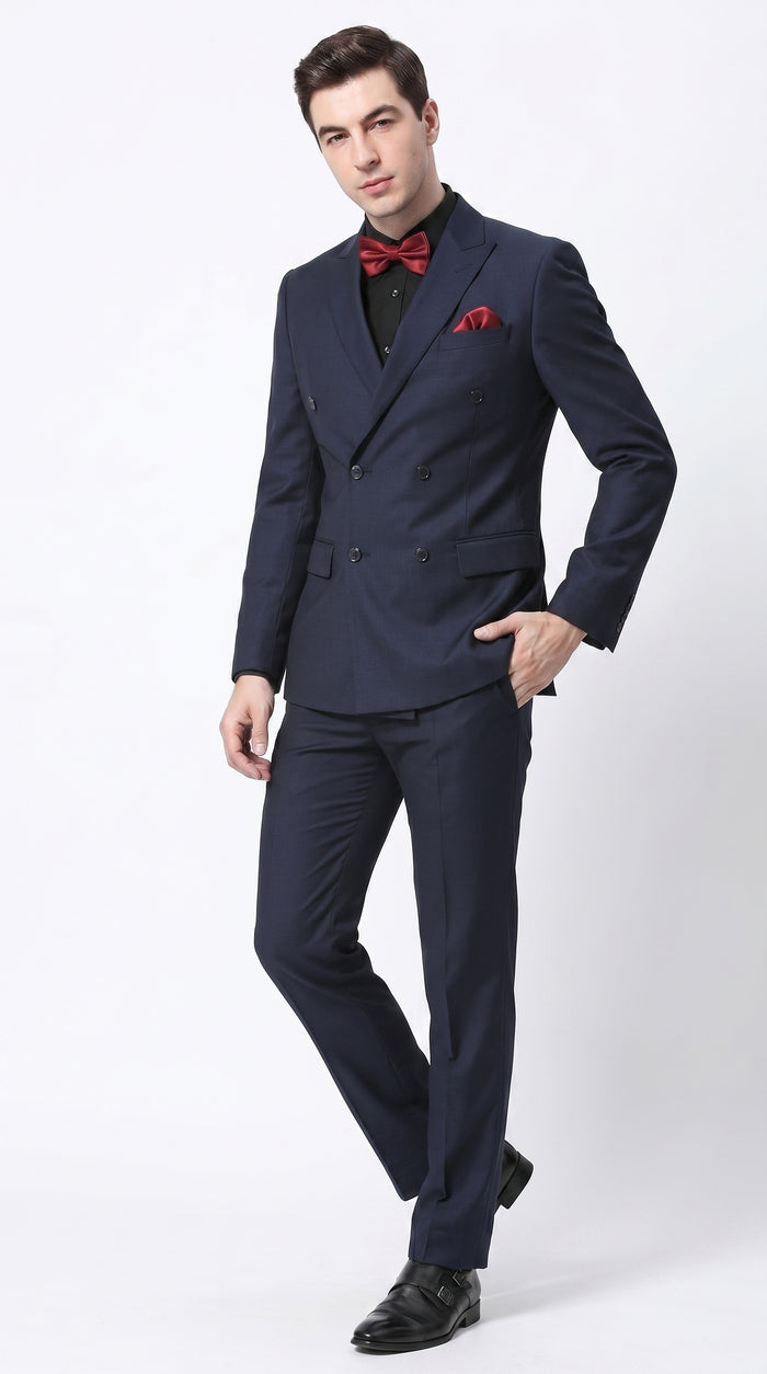 Men’s Navy Ultra Slim Fit Double Breasted Suit with Narrow Leg Pants, Tapered Jacket Formal Suit