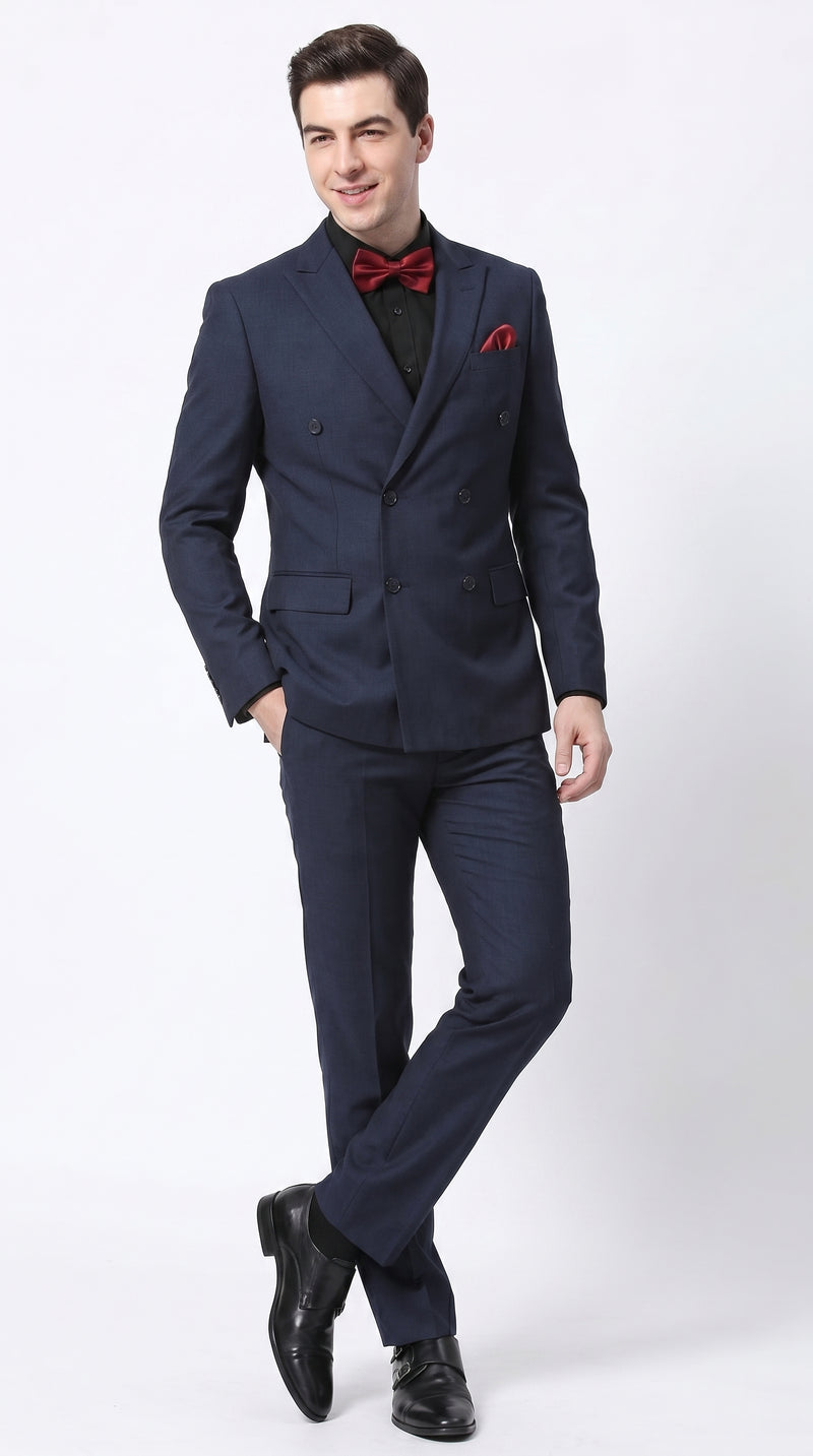 Men’s Navy Ultra Slim Fit Double Breasted Suit with Narrow Leg Pants, Tapered Jacket Formal Suit