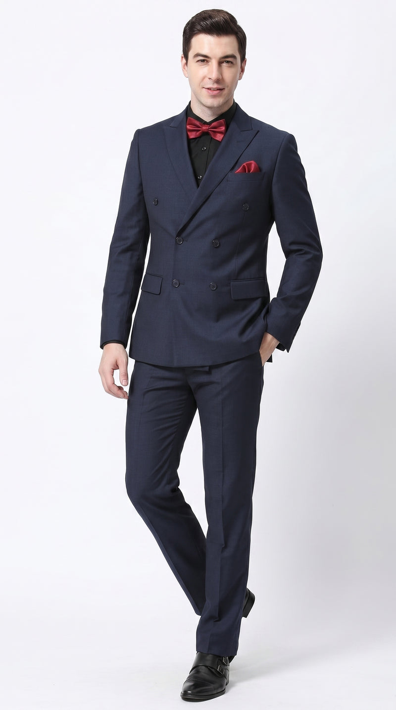 Men’s Navy Ultra Slim Fit Double Breasted Suit with Narrow Leg Pants, Tapered Jacket Formal Suit