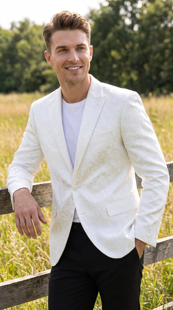 Men’s White Dinner Jacket with Shawl Lapel, Affordable Formal Tuxedo Blazer for Wedding and Prom