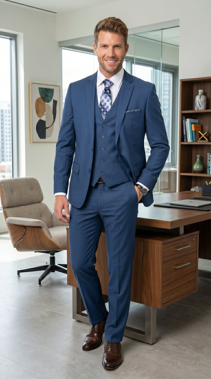 Statement Men's Sapphire 100% Wool Slim Fit Suits
