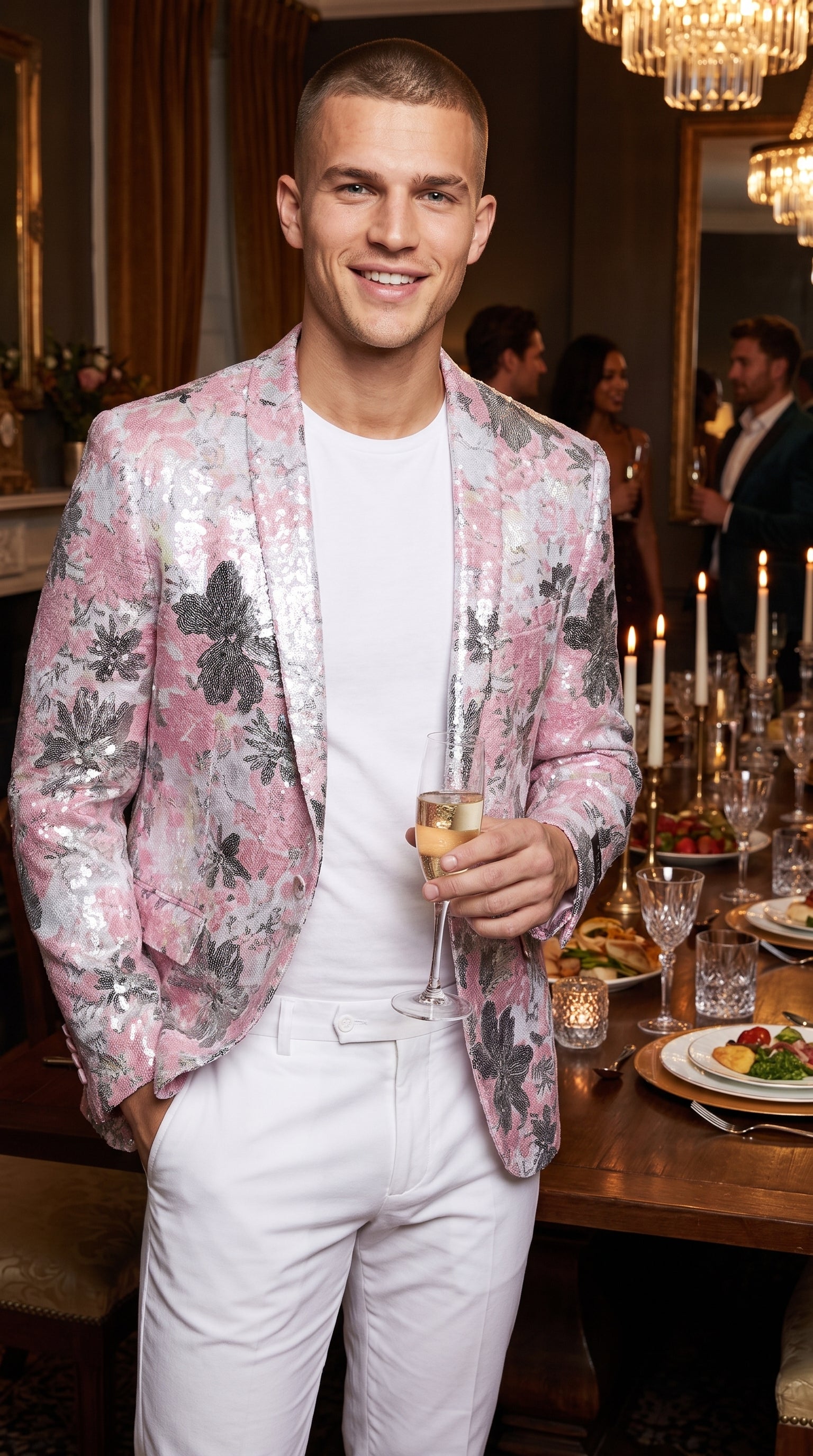 Men’s Pink Paisley Shawl Lapel Prom Tuxedo Jacket – Floral Formal Dinner Jacket for Prom
