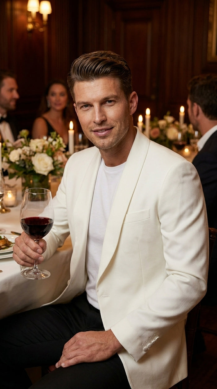 Men’s White Dinner Jacket with Shawl Lapel, Affordable Formal Tuxedo Blazer for Wedding and Prom