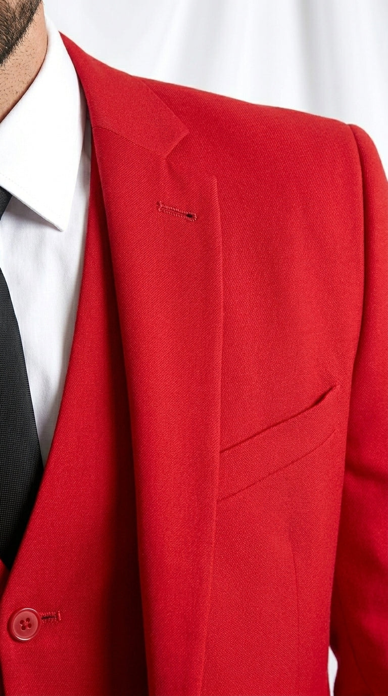 Men’s Red 3 Piece Suit with Jacket, Vest and Pants, Formal Wedding Prom Dress Suit