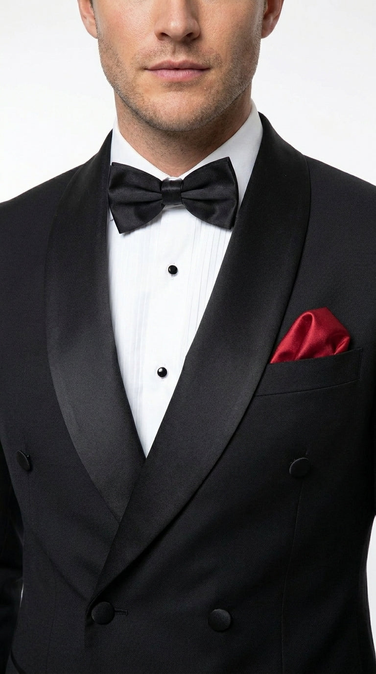 Men’s Black Six Button Double Breasted Tuxedo, 2 Piece Formal Wedding Suit
