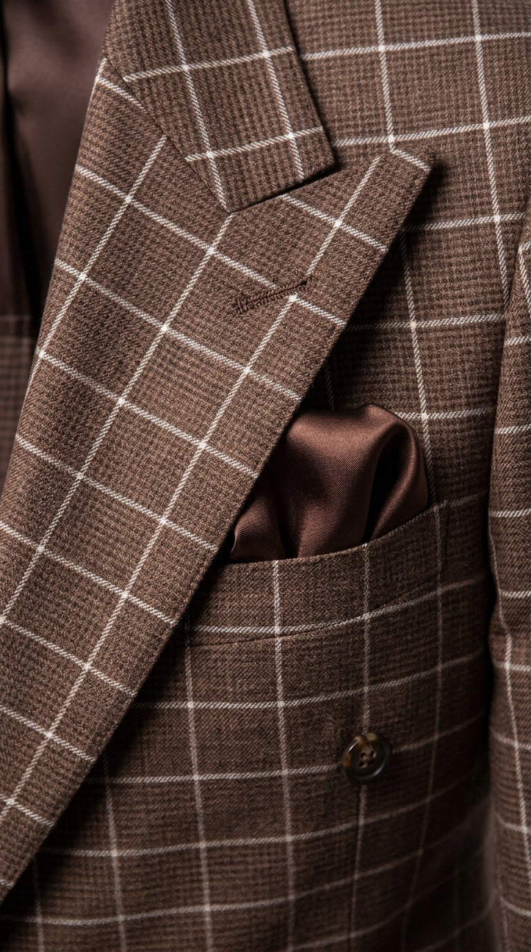 Rossi Man Arthur RM2317 Men’s Brown Windowpane Double Breasted Suit, Formal Dress Suit