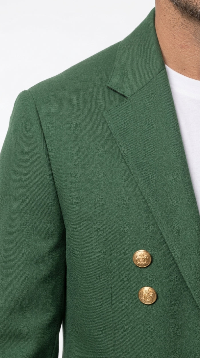Men’s Green Blazer with Gold Buttons, Four Button Sleeve Dress Casual Sport Coat