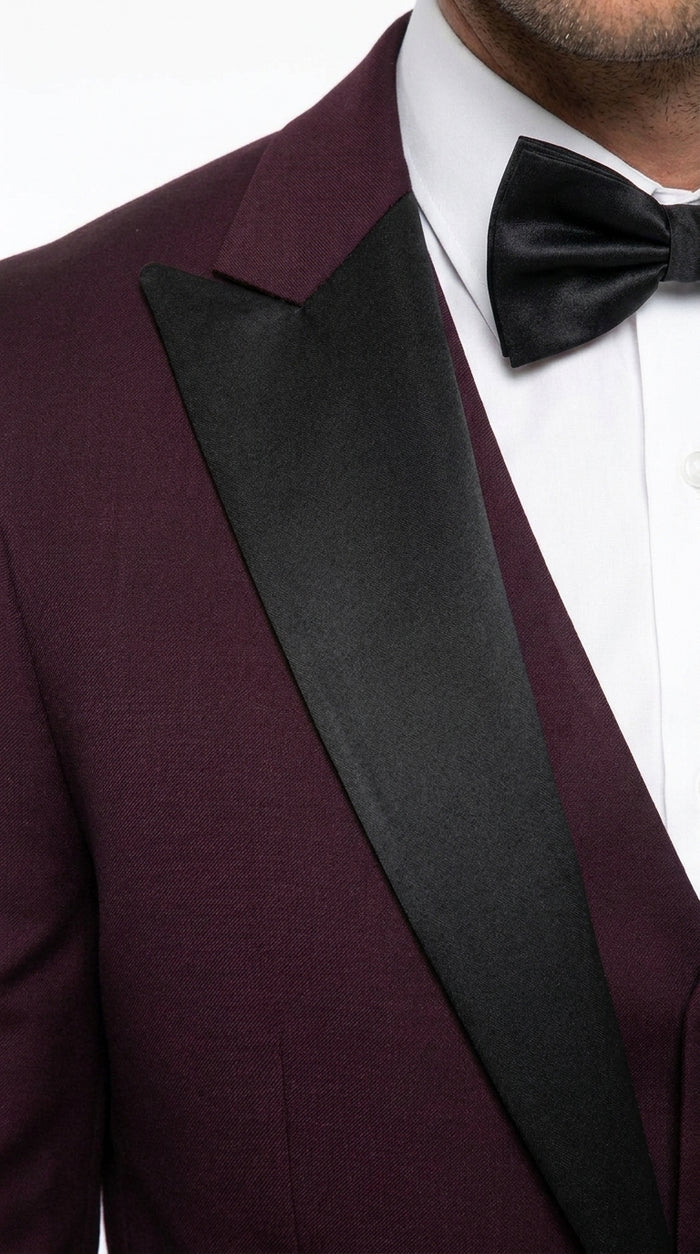 Alberto Men’s Burgundy 1 Button Peak Lapel Tuxedo, Formal Wedding Prom Dinner Suit