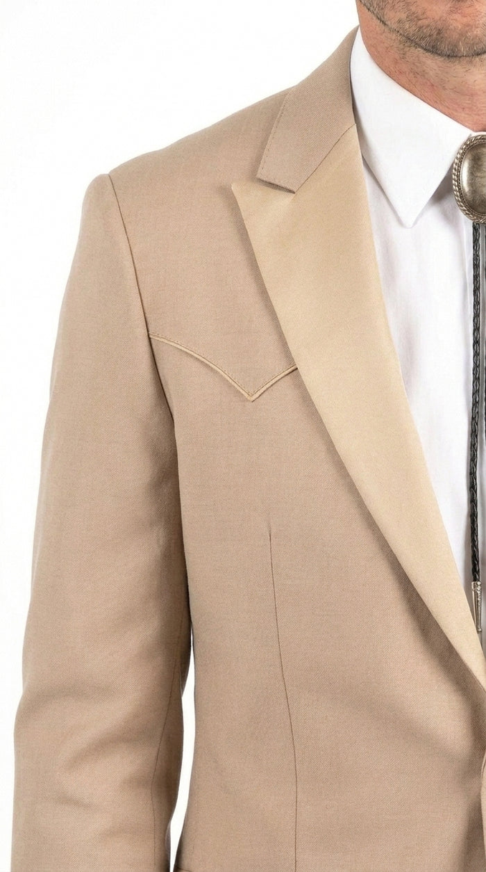 Men’s Western Tan Tuxedo Dinner Jacket, Light Khaki Beige Cowboy Formal Blazer