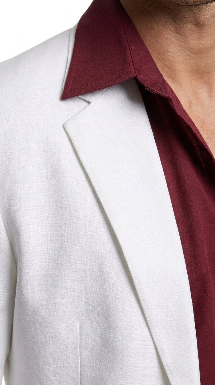 Men’s White Scarface Inspired Suit with Red Shirt, Tony Montana Style Costume Party Suit
