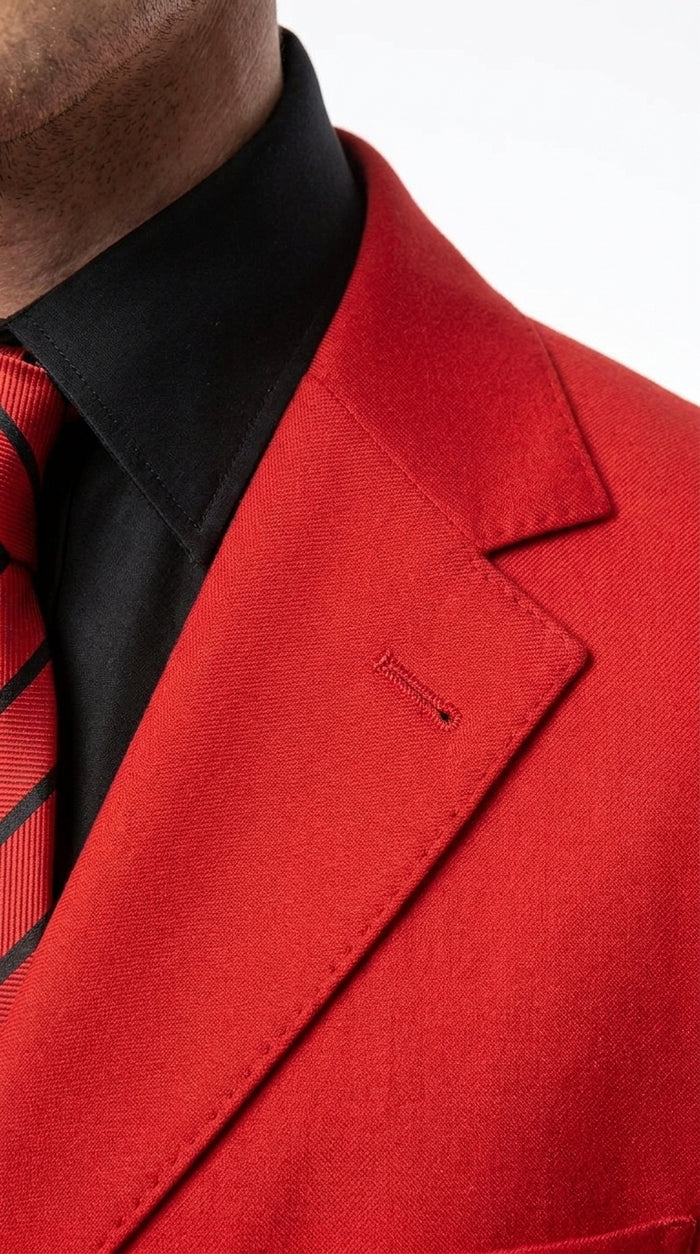 G-Men Men’s Red Super 120s Suit, Solid Color Formal Wedding Prom Business Dress Suit
