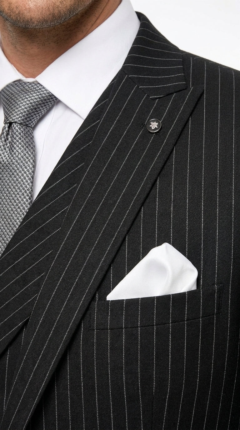 Statement Men’s Black Pinstripe 3 Piece Wool Suit, Fashion Formal Wedding Business Dress Suit
