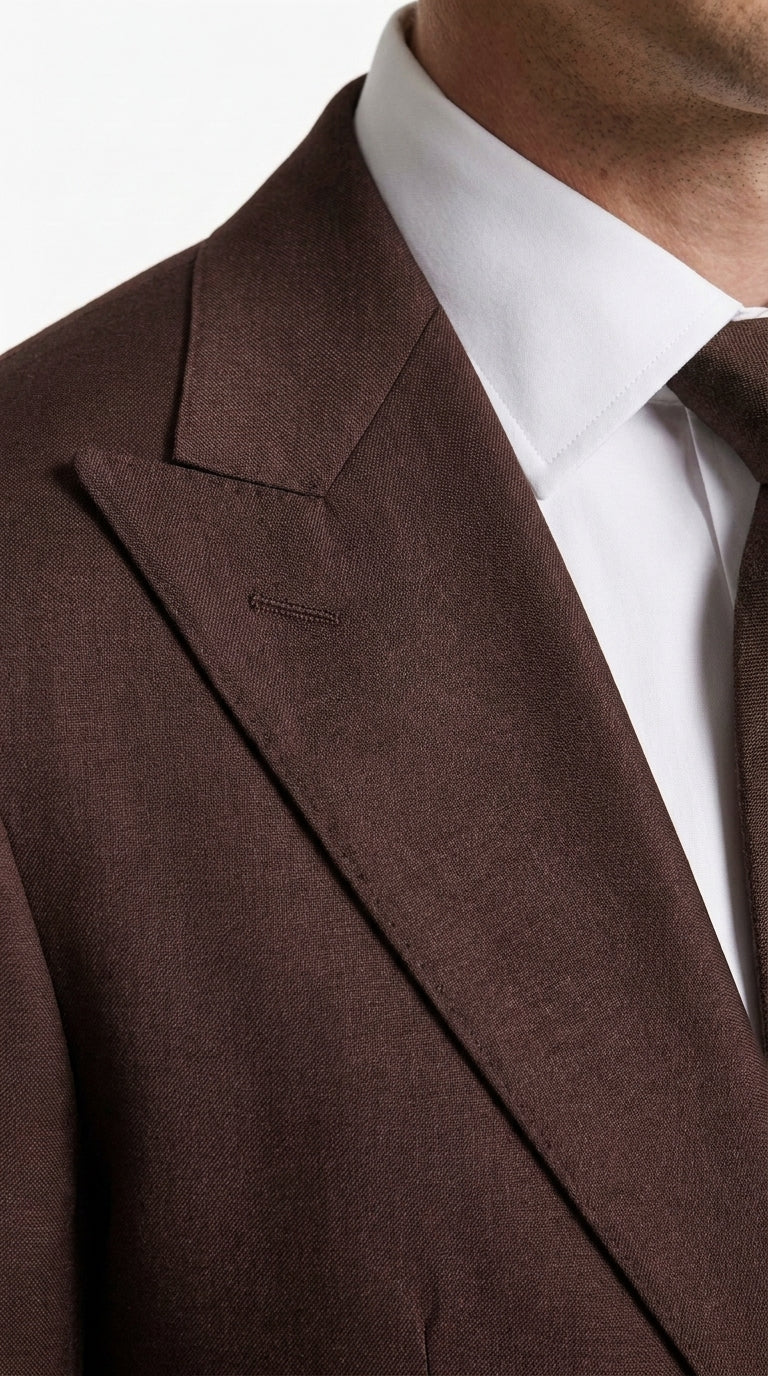 Statement Men’s Brown 2 Piece Wool Suit, Modern Fit Formal Wedding Business Suit with Pic Stitching