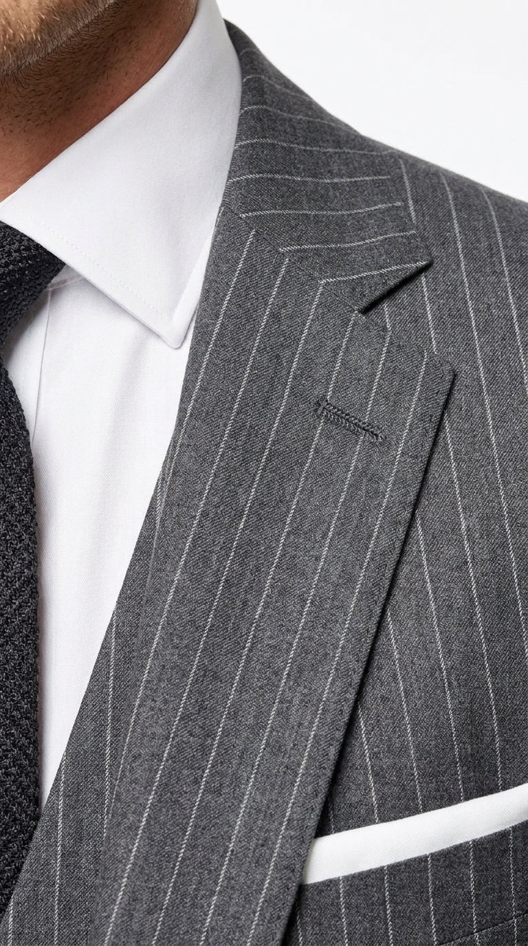 Men’s Charcoal Grey Pinstripe 2 Button Vested Wool Suit, Modern Fit Formal Business Dress Suit