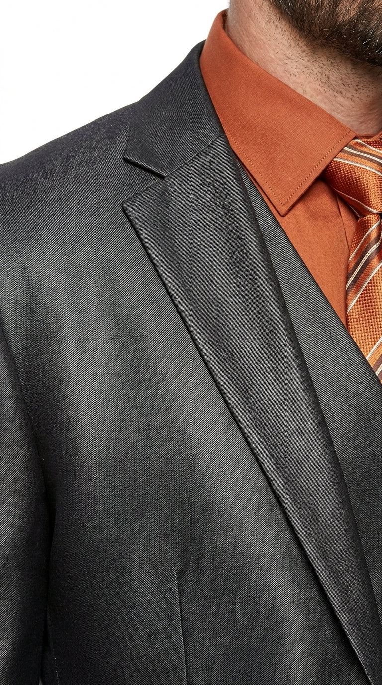 Men’s Black Sharkskin 3 Piece Suit, Metallic Satin Shiny Formal Wedding Business Dress Suit