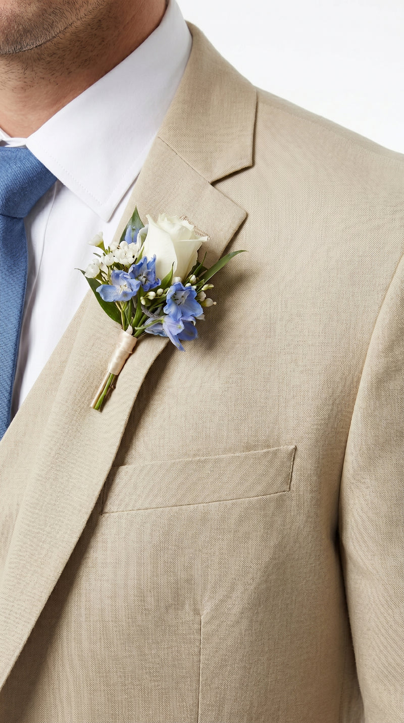 Men’s Tan Slim Fit 3 Piece Beach Wedding Suit with Vest, Summer Formal Dress Suit