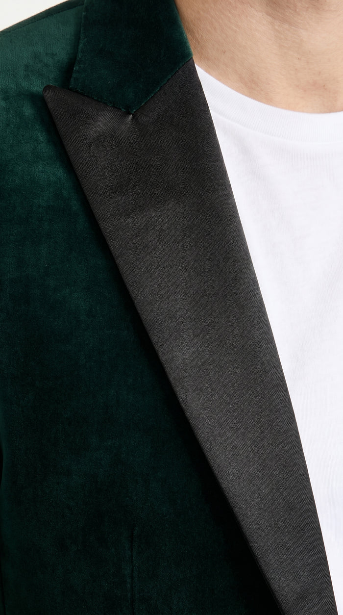 Men’s Olive Hunter Green Velvet Tuxedo Jacket with Black Satin Lapel, Formal Dinner Blazer