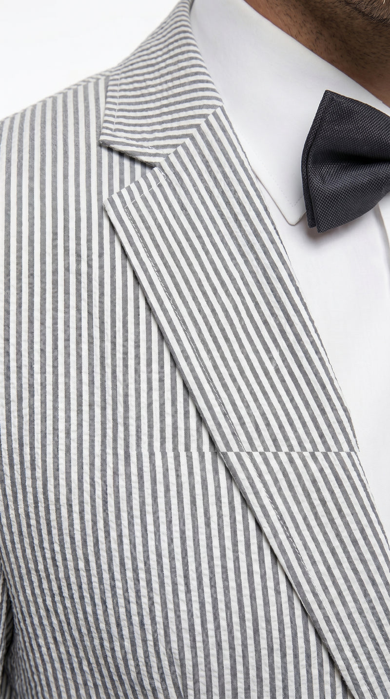 Men’s Gray Seersucker Suit, Lightweight Summer Wedding Prom Dress Suit