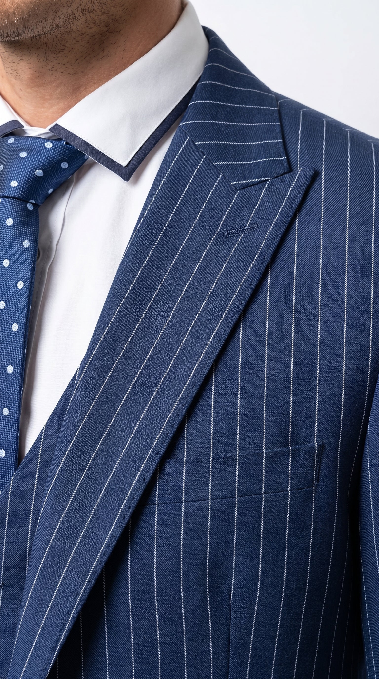 Men’s Navy Blue Vested Bold Gangster Pinstripe Suit, 3 Piece Formal 1920s Dress Suit
