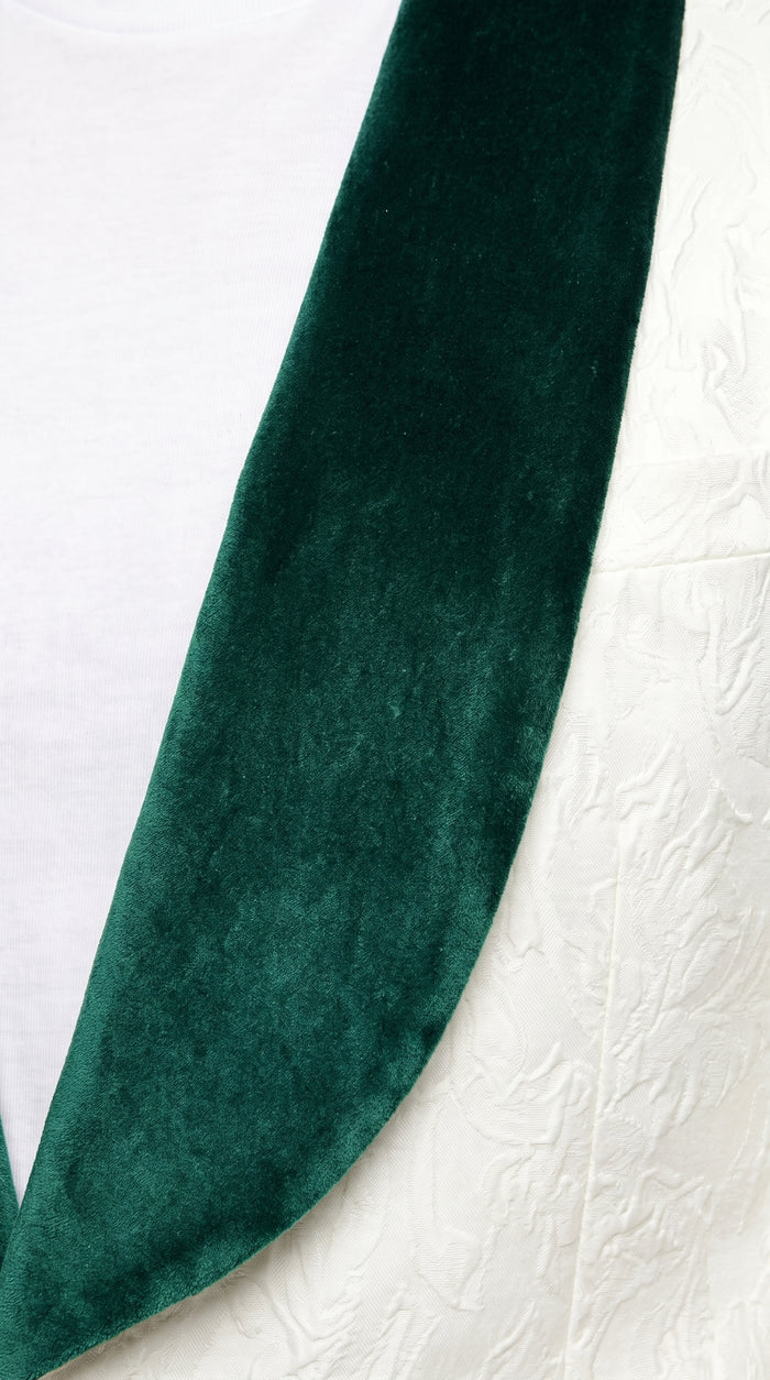 Men’s Ivory and Green Tuxedo Jacket with Velvet Shawl Lapel, Formal Wedding Dinner Blazer