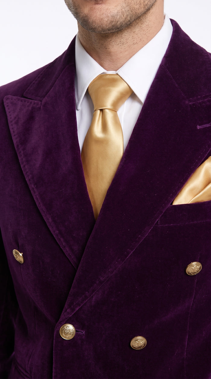 Men’s Rossi Man Zeus Purple Velvet Double Breasted Tuxedo Suit, Formal Wedding Prom Dinner Suit Set