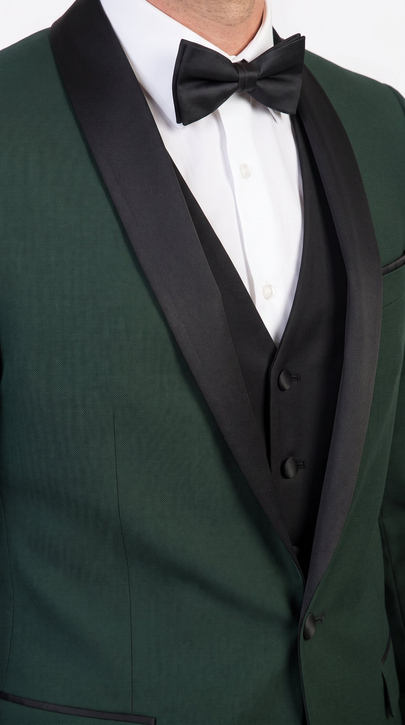 Men’s Hunter Green Tuxedo Suit with Black Pants and Vest, Wedding Prom Formal Tuxedo