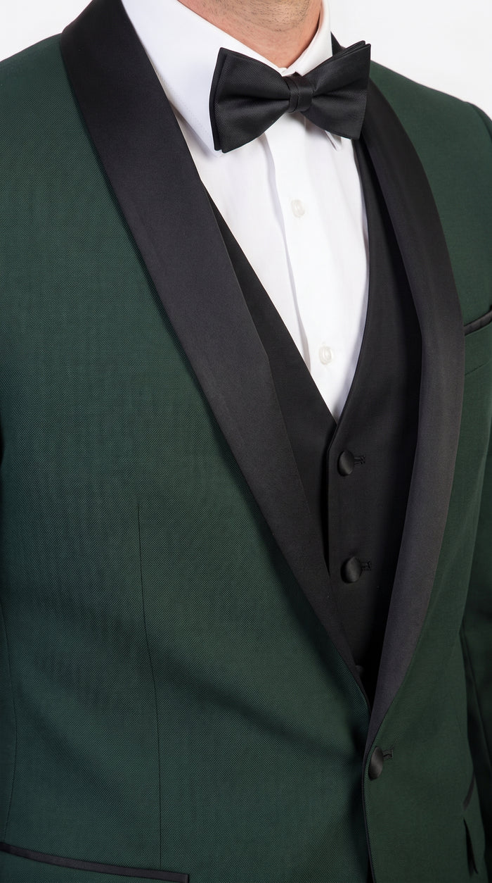 Men’s Hunter Green Tuxedo Suit with Black Pants and Vest, Wedding Prom Formal Tuxedo