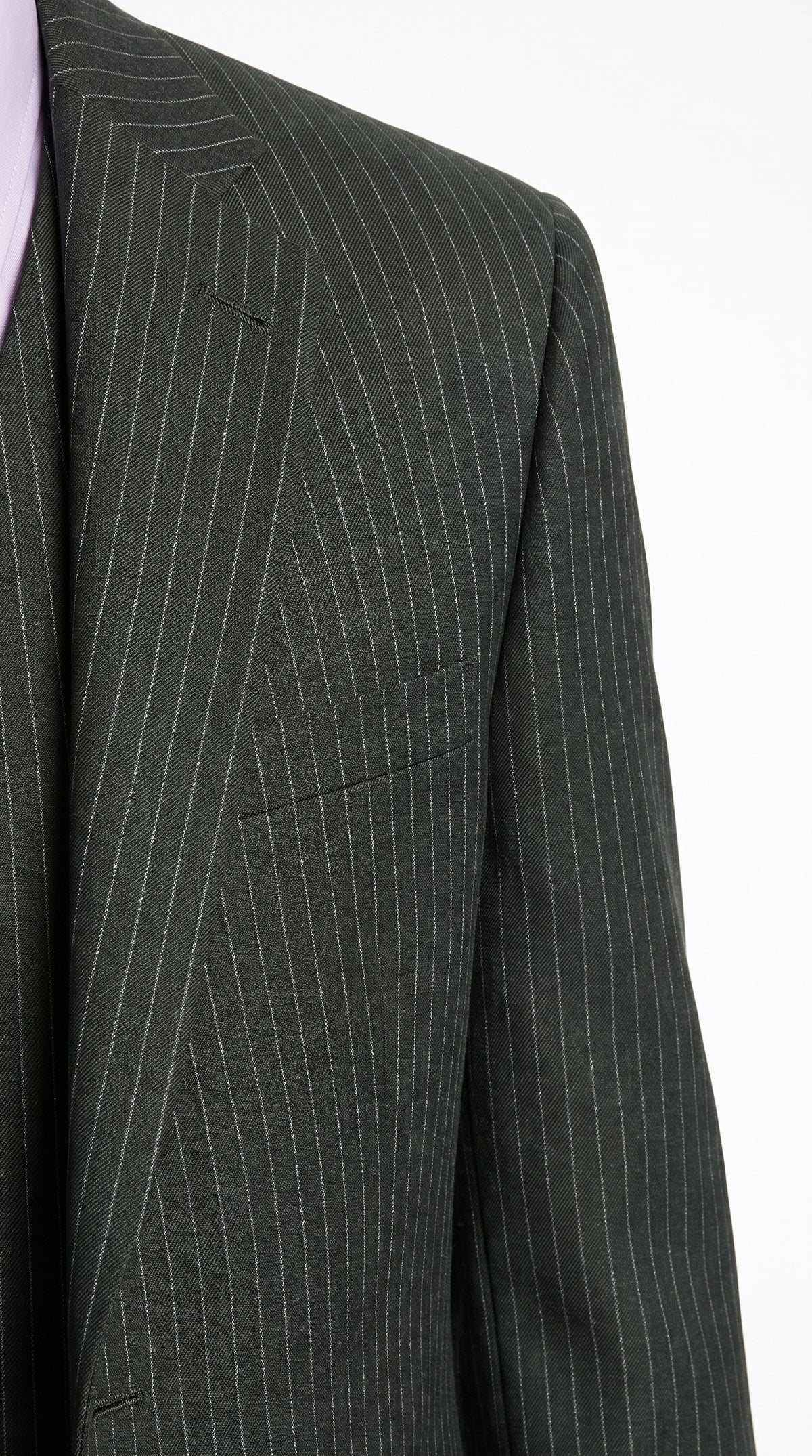 Men’s Black Pinstripe 3 Piece Suit, Vested 2 Button Formal Wedding Business Suit