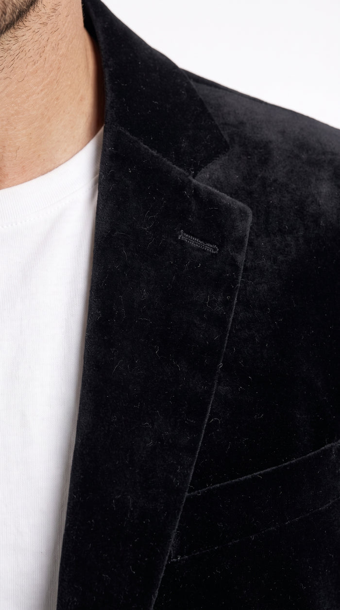 Men’s Black Velvet Blazer, Big and Tall 2 Button Formal Sport Coat for Weddings and Parties