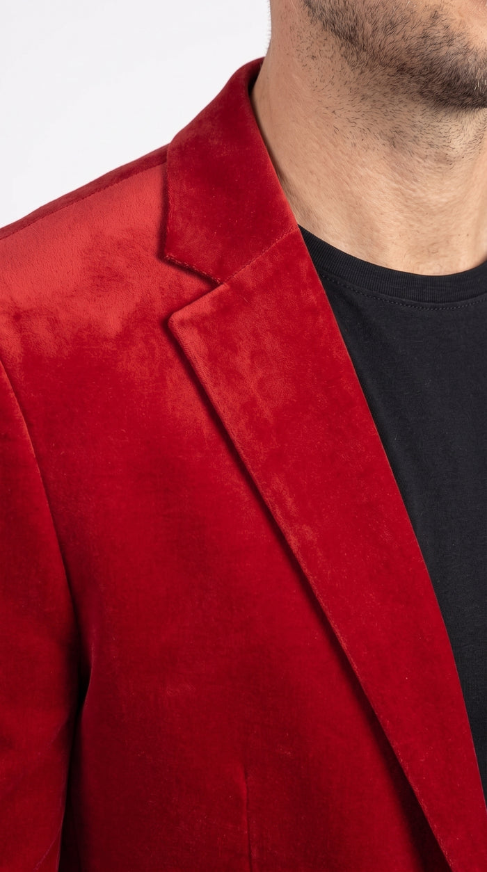Men’s Red Velvet Blazer, Big and Tall 2 Button Formal Sport Coat for Weddings Prom and Parties