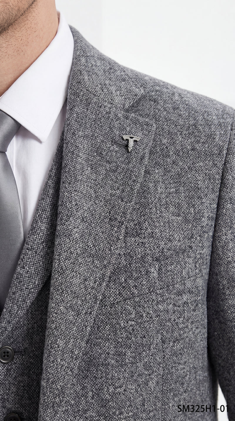 Stacy Adams Men’s Herringbone 3 Piece Hybrid Fit Suit, Formal Wedding Business Suit in Brown and Gray