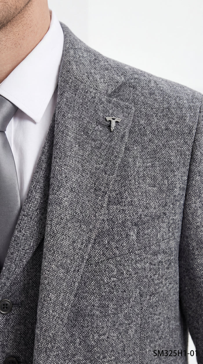 Stacy Adams Men’s Herringbone 3 Piece Hybrid Fit Suit, Formal Wedding Business Suit in Brown and Gray