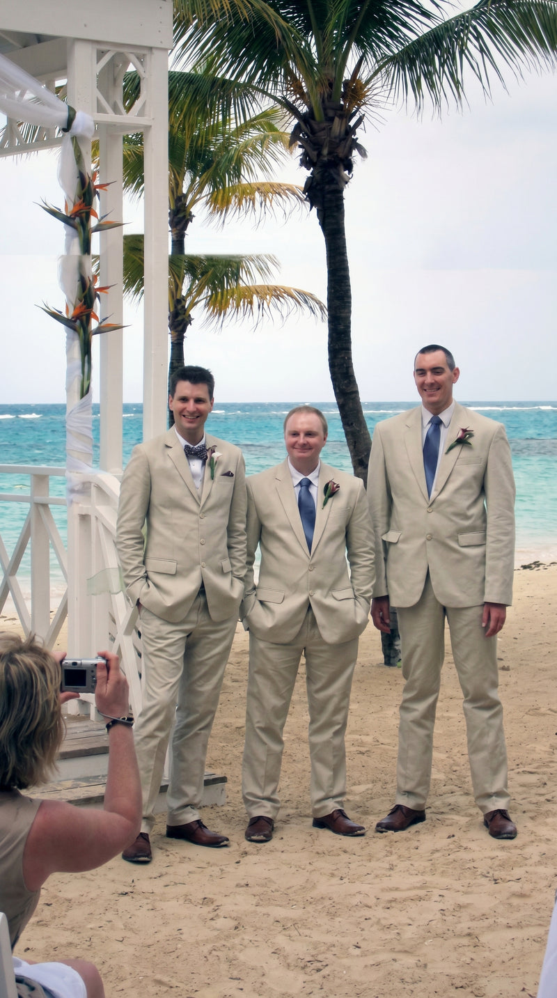 Men’s Tan Slim Fit 3 Piece Beach Wedding Suit with Vest, Summer Formal Dress Suit