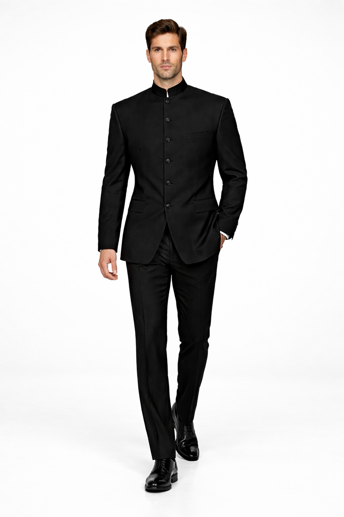 Mandarin Collar Tuxedo - Mandarin Tuxedo - No Collar Suit - Black Suit